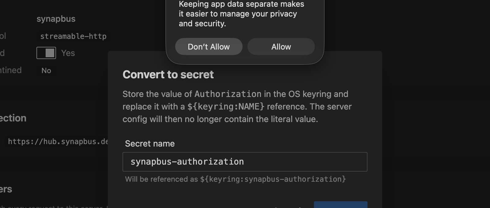 Convert-to-secret modal